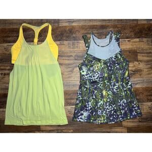 Size 6 Lululemon Racerback Tank Lot –‎ Yellow & Printed Workout Tops